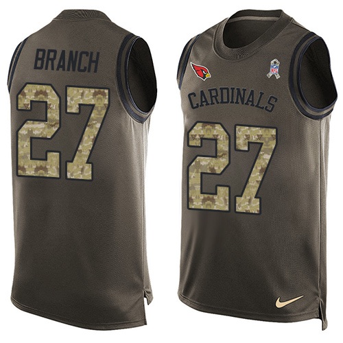 Men's Limited Tyvon Branch Nike Jersey Green - #27 Salute to Service Tank Top NFL Arizona Cardinals